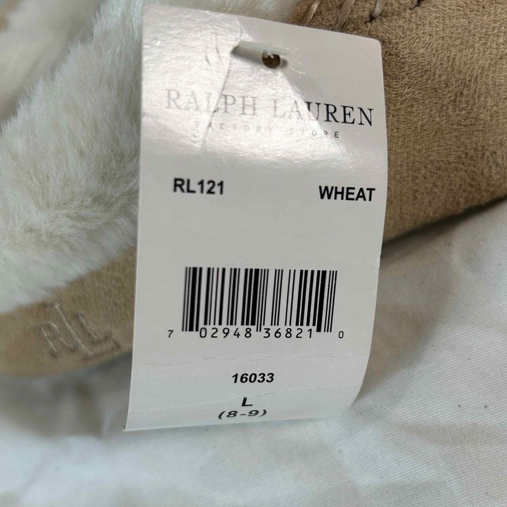 Lauren Ralph Lauren RL121 Wheat Suede Faux Fur Moccasin Slippers Women L 8-9 NEW - Picture 3 of 12